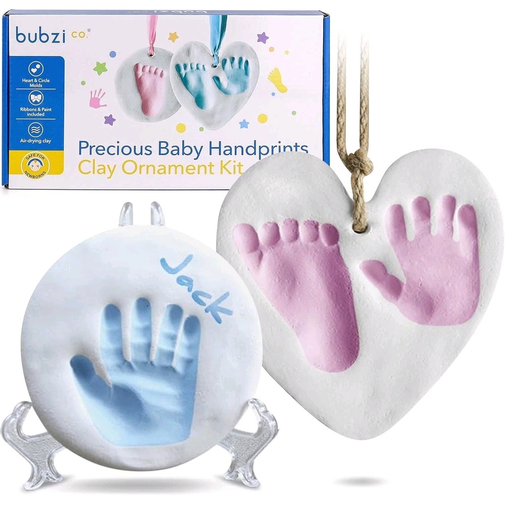 Bubzi Co Precious Baby Hand & Footprint Clay Ornament Kit Non-Toxic Boys & Girls